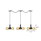 Black 6/10/14 Heads Multi Light Pendant Vintage Amber Glass Ball Tandem LED Suspension Lamp Clearhalo 'Ceiling Lights' 'Close To Ceiling Lights' 'Glass shade' 'Glass' 'Industrial Pendants' 'Industrial' 'Middle Century Pendants' 'Pendant Lights' 'Pendants' 'Tiffany' Lighting' 738956