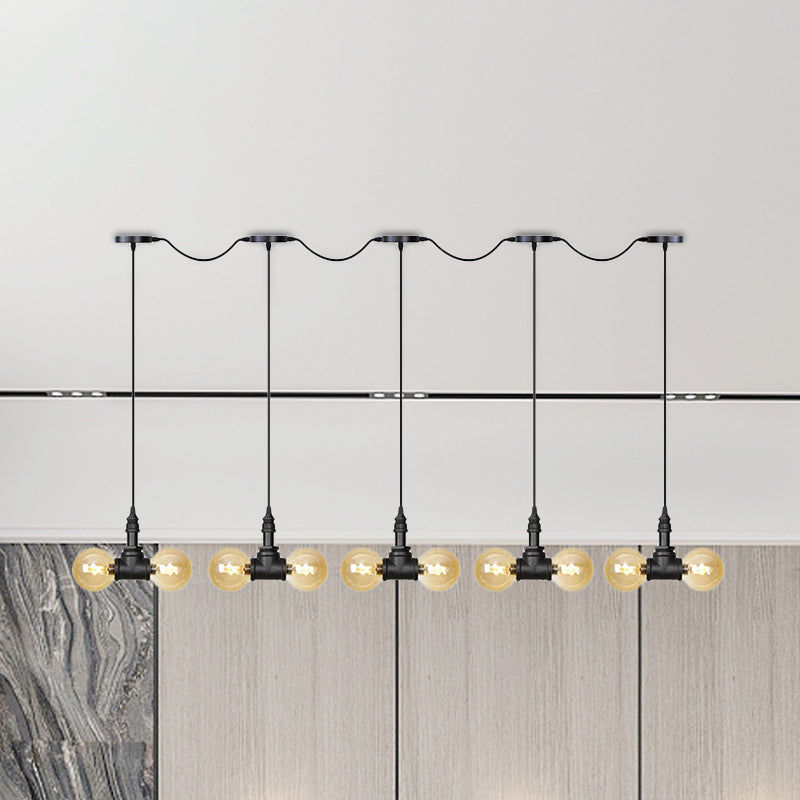 Black 6/10/14 Heads Multi Light Pendant Vintage Amber Glass Ball Tandem LED Suspension Lamp Clearhalo 'Ceiling Lights' 'Close To Ceiling Lights' 'Glass shade' 'Glass' 'Industrial Pendants' 'Industrial' 'Middle Century Pendants' 'Pendant Lights' 'Pendants' 'Tiffany' Lighting' 738958