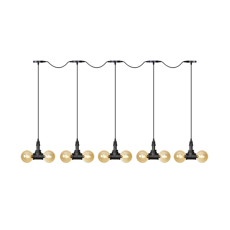 Black 6/10/14 Heads Multi Light Pendant Vintage Amber Glass Ball Tandem LED Suspension Lamp Clearhalo 'Ceiling Lights' 'Close To Ceiling Lights' 'Glass shade' 'Glass' 'Industrial Pendants' 'Industrial' 'Middle Century Pendants' 'Pendant Lights' 'Pendants' 'Tiffany' Lighting' 738959