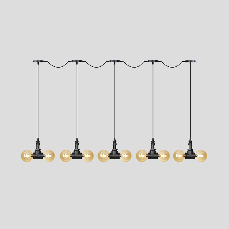 Black 6/10/14 Heads Multi Light Pendant Vintage Amber Glass Ball Tandem LED Suspension Lamp Clearhalo 'Ceiling Lights' 'Close To Ceiling Lights' 'Glass shade' 'Glass' 'Industrial Pendants' 'Industrial' 'Middle Century Pendants' 'Pendant Lights' 'Pendants' 'Tiffany' Lighting' 738960