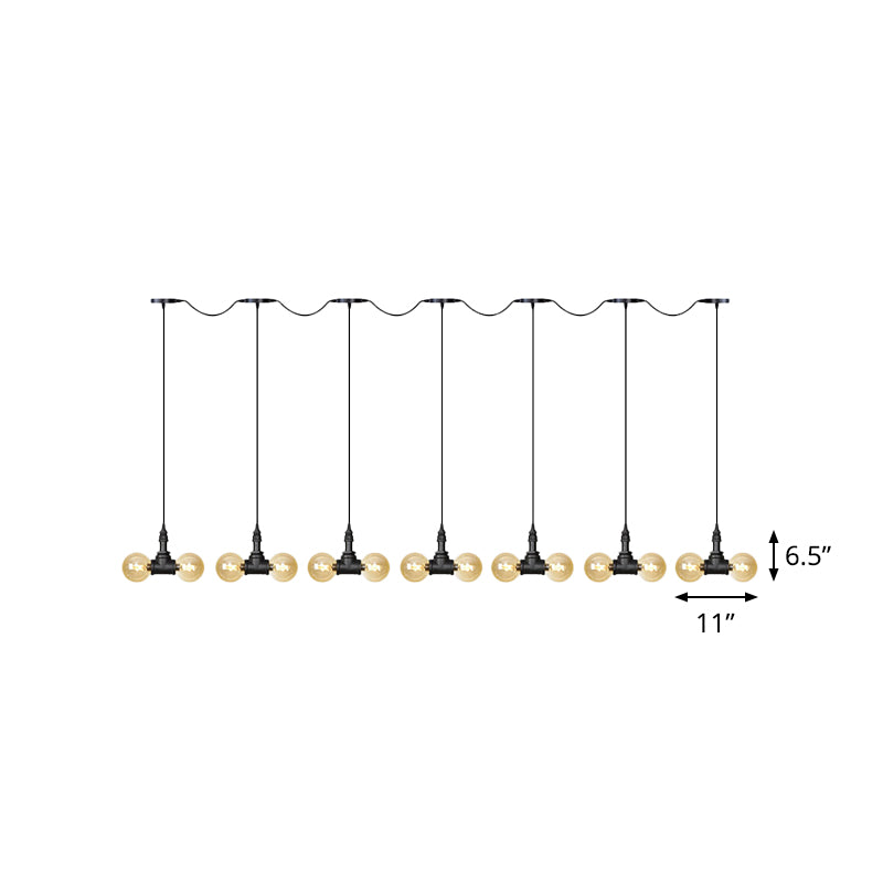 Black 6/10/14 Heads Multi Light Pendant Vintage Amber Glass Ball Tandem LED Suspension Lamp Clearhalo 'Ceiling Lights' 'Close To Ceiling Lights' 'Glass shade' 'Glass' 'Industrial Pendants' 'Industrial' 'Middle Century Pendants' 'Pendant Lights' 'Pendants' 'Tiffany' Lighting' 738966