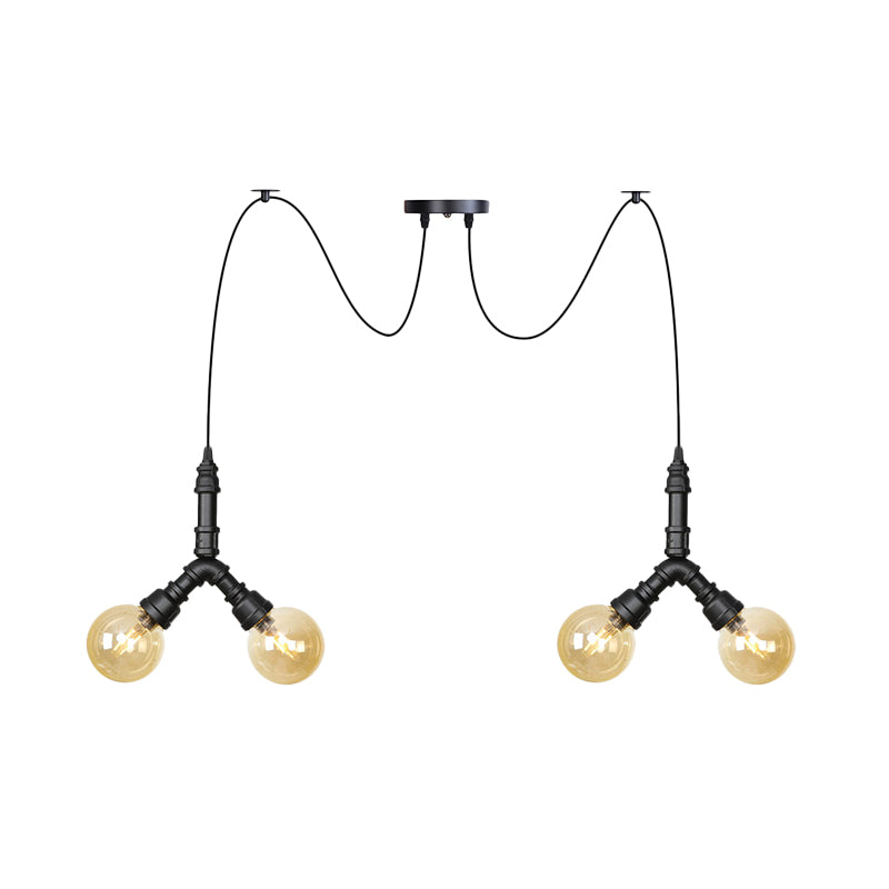 Amber Glass Globe Swag Multi Ceiling Light Industrial 4/6/12 Lights Restaurant LED Pendulum Lamp in Black Clearhalo 'Ceiling Lights' 'Glass shade' 'Glass' 'Industrial Pendants' 'Industrial' 'Middle Century Pendants' 'Pendant Lights' 'Pendants' 'Tiffany' Lighting' 738968