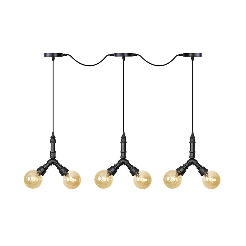 Vintage Sphere LED Multi Lamp Pendant 6/10/14-Bulb Amber Glass Swag Hanging Light Fixture in Black Clearhalo 'Ceiling Lights' 'Glass shade' 'Glass' 'Industrial Pendants' 'Industrial' 'Middle Century Pendants' 'Pendant Lights' 'Pendants' 'Tiffany' Lighting' 738987