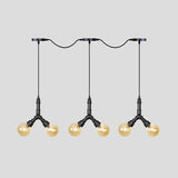 Vintage Sphere LED Multi Lamp Pendant 6/10/14-Bulb Amber Glass Swag Hanging Light Fixture in Black Clearhalo 'Ceiling Lights' 'Glass shade' 'Glass' 'Industrial Pendants' 'Industrial' 'Middle Century Pendants' 'Pendant Lights' 'Pendants' 'Tiffany' Lighting' 738988