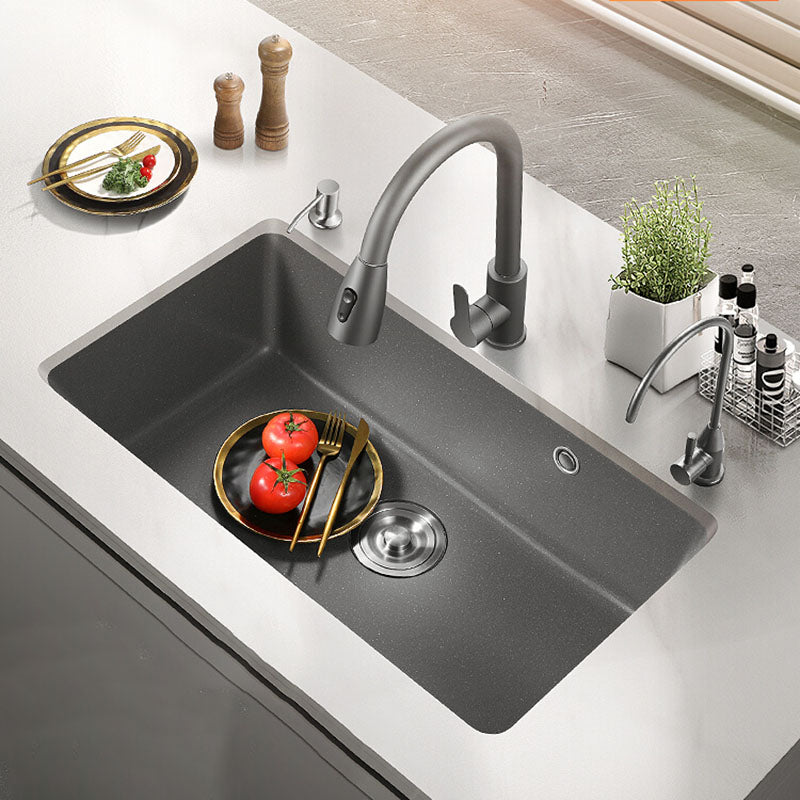 Quartz Kitchen Sink Contemporary Single Bowl Kitchen Sink with Strainer Clearhalo 'Home Improvement' 'home_improvement' 'home_improvement_kitchen_sinks' 'Kitchen Remodel & Kitchen Fixtures' 'Kitchen Sinks & Faucet Components' 'Kitchen Sinks' 'kitchen_sinks' 7389951