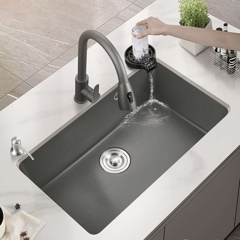 Quartz Kitchen Sink Contemporary Single Bowl Kitchen Sink with Strainer Clearhalo 'Home Improvement' 'home_improvement' 'home_improvement_kitchen_sinks' 'Kitchen Remodel & Kitchen Fixtures' 'Kitchen Sinks & Faucet Components' 'Kitchen Sinks' 'kitchen_sinks' 7389954