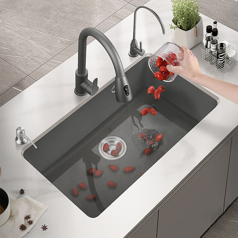 Quartz Kitchen Sink Contemporary Single Bowl Kitchen Sink with Strainer Clearhalo 'Home Improvement' 'home_improvement' 'home_improvement_kitchen_sinks' 'Kitchen Remodel & Kitchen Fixtures' 'Kitchen Sinks & Faucet Components' 'Kitchen Sinks' 'kitchen_sinks' 7389955