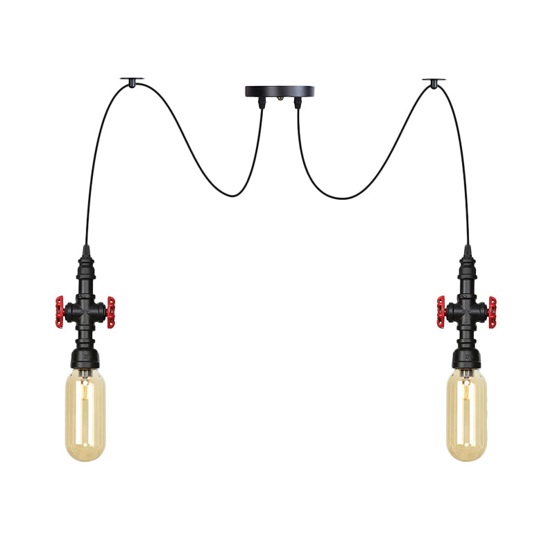 Capsule Amber Glass Multi Pendant Light Vintage 2/3/6-Light Coffee Shop LED Swag Suspension Lamp in Black Clearhalo 'Ceiling Lights' 'Glass shade' 'Glass' 'Industrial Pendants' 'Industrial' 'Middle Century Pendants' 'Pendant Lights' 'Pendants' 'Tiffany' Lighting' 739001
