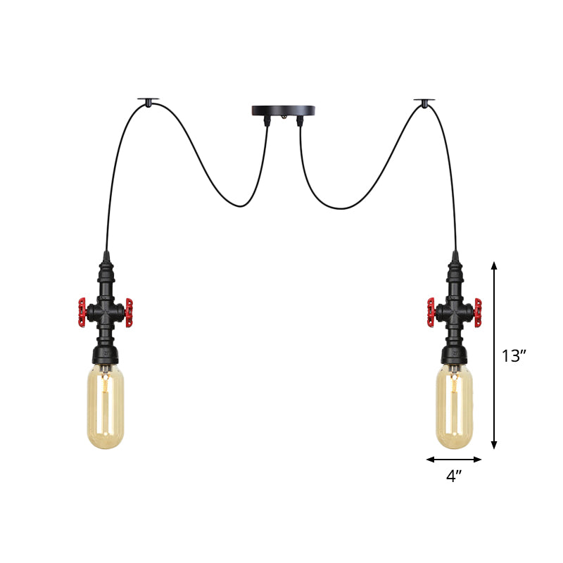 Capsule Amber Glass Multi Pendant Light Vintage 2/3/6-Light Coffee Shop LED Swag Suspension Lamp in Black Clearhalo 'Ceiling Lights' 'Glass shade' 'Glass' 'Industrial Pendants' 'Industrial' 'Middle Century Pendants' 'Pendant Lights' 'Pendants' 'Tiffany' Lighting' 739003