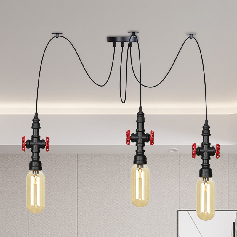 Capsule Amber Glass Multi Pendant Light Vintage 2/3/6-Light Coffee Shop LED Swag Suspension Lamp in Black 3 Black Clearhalo 'Ceiling Lights' 'Glass shade' 'Glass' 'Industrial Pendants' 'Industrial' 'Middle Century Pendants' 'Pendant Lights' 'Pendants' 'Tiffany' Lighting' 739004