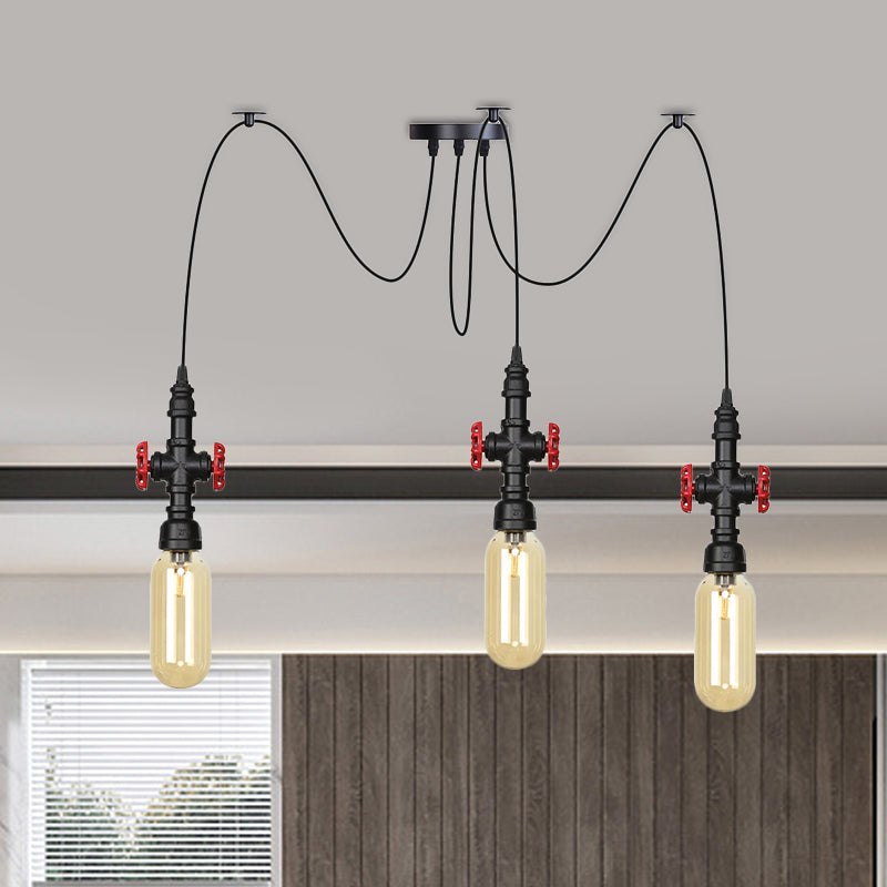 Capsule Amber Glass Multi Pendant Light Vintage 2/3/6-Light Coffee Shop LED Swag Suspension Lamp in Black Clearhalo 'Ceiling Lights' 'Glass shade' 'Glass' 'Industrial Pendants' 'Industrial' 'Middle Century Pendants' 'Pendant Lights' 'Pendants' 'Tiffany' Lighting' 739005