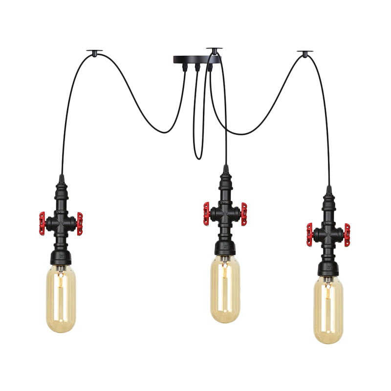 Capsule Amber Glass Multi Pendant Light Vintage 2/3/6-Light Coffee Shop LED Swag Suspension Lamp in Black Clearhalo 'Ceiling Lights' 'Glass shade' 'Glass' 'Industrial Pendants' 'Industrial' 'Middle Century Pendants' 'Pendant Lights' 'Pendants' 'Tiffany' Lighting' 739006