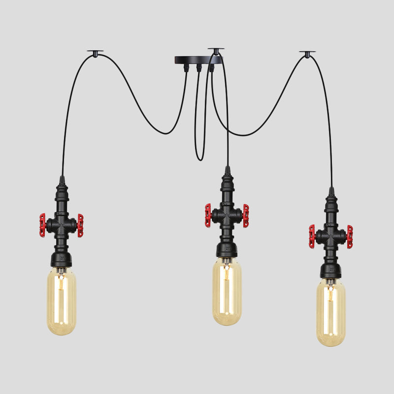 Capsule Amber Glass Multi Pendant Light Vintage 2/3/6-Light Coffee Shop LED Swag Suspension Lamp in Black Clearhalo 'Ceiling Lights' 'Glass shade' 'Glass' 'Industrial Pendants' 'Industrial' 'Middle Century Pendants' 'Pendant Lights' 'Pendants' 'Tiffany' Lighting' 739007