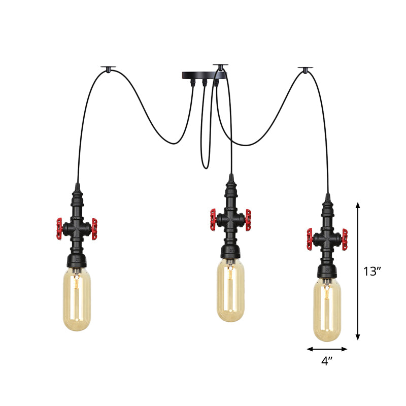 Capsule Amber Glass Multi Pendant Light Vintage 2/3/6-Light Coffee Shop LED Swag Suspension Lamp in Black Clearhalo 'Ceiling Lights' 'Glass shade' 'Glass' 'Industrial Pendants' 'Industrial' 'Middle Century Pendants' 'Pendant Lights' 'Pendants' 'Tiffany' Lighting' 739008