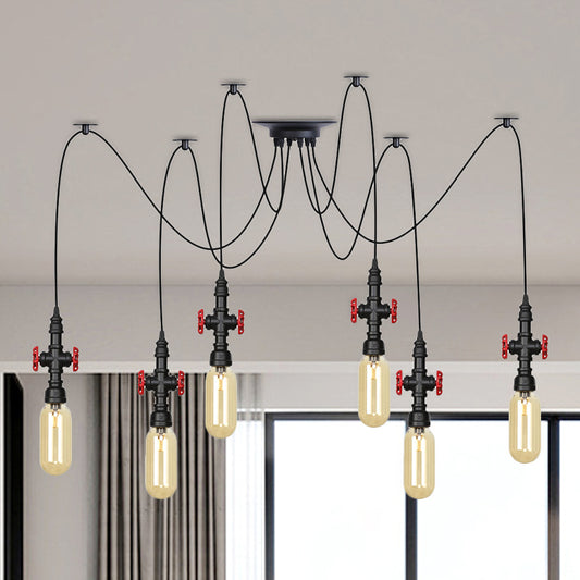 Capsule Amber Glass Multi Pendant Light Vintage 2/3/6-Light Coffee Shop LED Swag Suspension Lamp in Black 6 Black Clearhalo 'Ceiling Lights' 'Glass shade' 'Glass' 'Industrial Pendants' 'Industrial' 'Middle Century Pendants' 'Pendant Lights' 'Pendants' 'Tiffany' Lighting' 739009