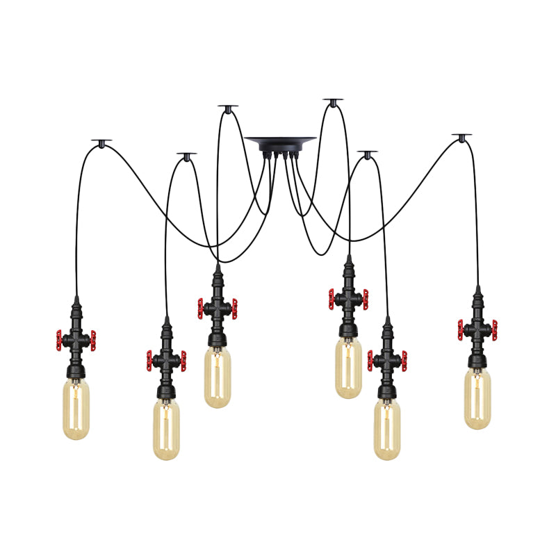 Capsule Amber Glass Multi Pendant Light Vintage 2/3/6-Light Coffee Shop LED Swag Suspension Lamp in Black Clearhalo 'Ceiling Lights' 'Glass shade' 'Glass' 'Industrial Pendants' 'Industrial' 'Middle Century Pendants' 'Pendant Lights' 'Pendants' 'Tiffany' Lighting' 739011