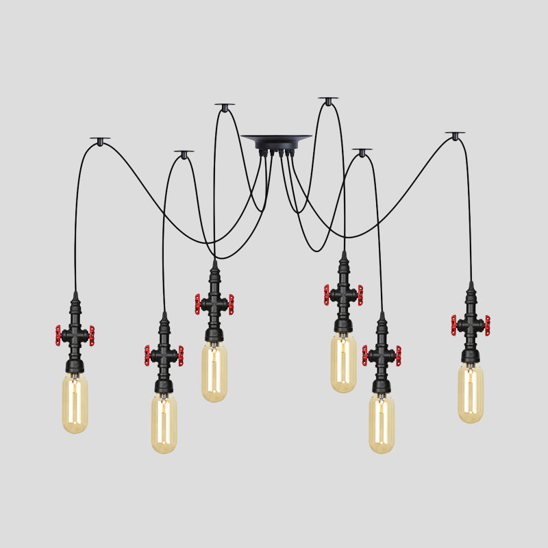 Capsule Amber Glass Multi Pendant Light Vintage 2/3/6-Light Coffee Shop LED Swag Suspension Lamp in Black Clearhalo 'Ceiling Lights' 'Glass shade' 'Glass' 'Industrial Pendants' 'Industrial' 'Middle Century Pendants' 'Pendant Lights' 'Pendants' 'Tiffany' Lighting' 739012