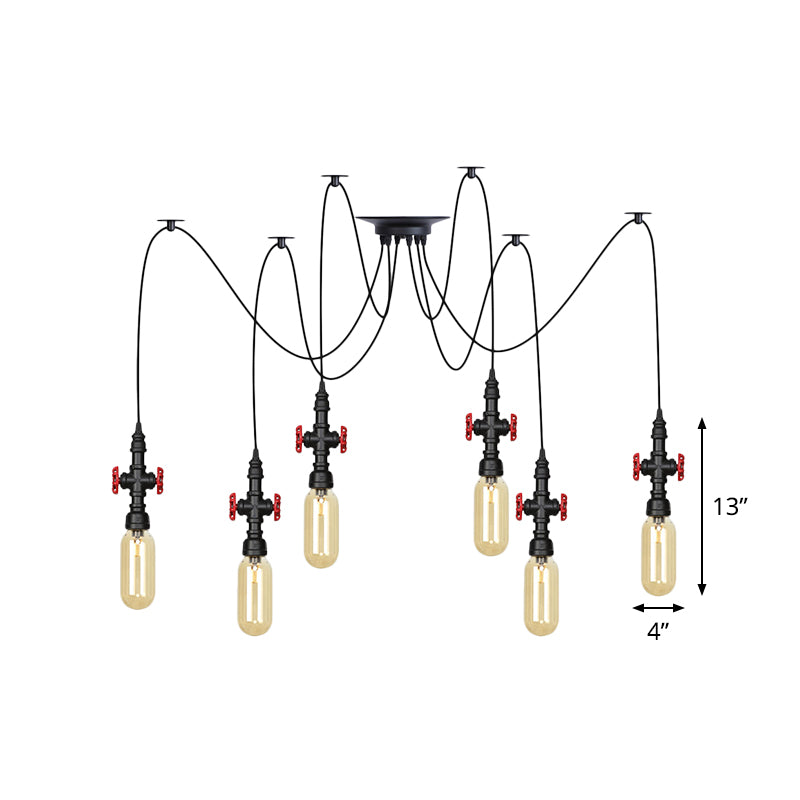 Capsule Amber Glass Multi Pendant Light Vintage 2/3/6-Light Coffee Shop LED Swag Suspension Lamp in Black Clearhalo 'Ceiling Lights' 'Glass shade' 'Glass' 'Industrial Pendants' 'Industrial' 'Middle Century Pendants' 'Pendant Lights' 'Pendants' 'Tiffany' Lighting' 739013