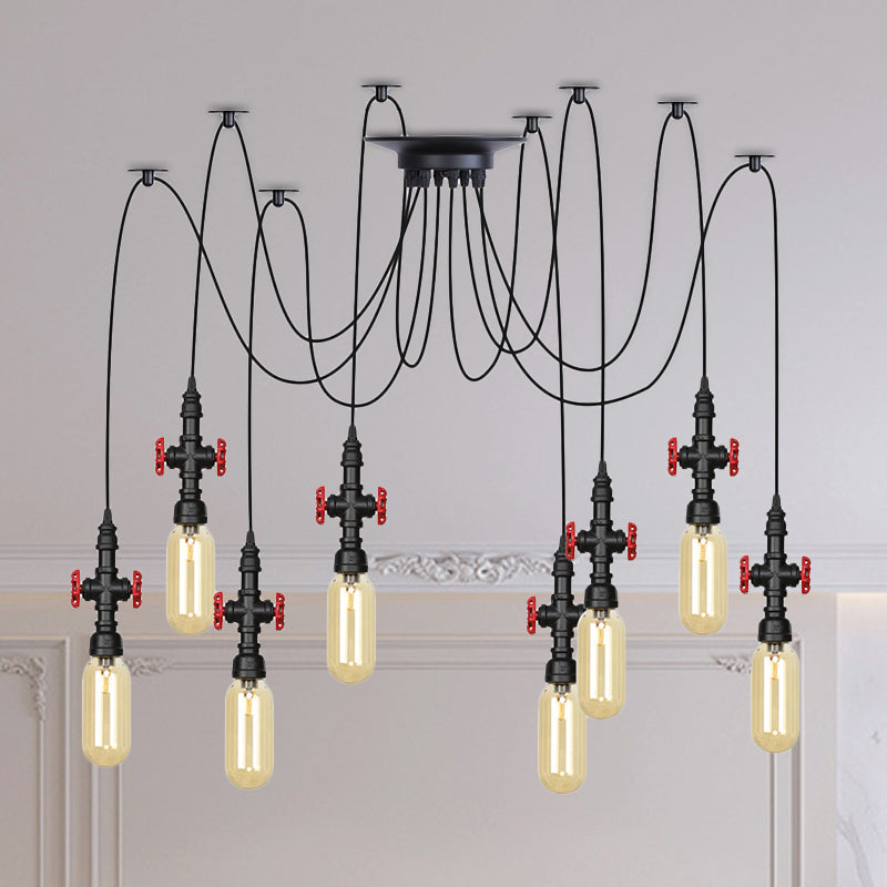 Capsule Amber Glass Multi Pendant Light Vintage 2/3/6-Light Coffee Shop LED Swag Suspension Lamp in Black 8 Black Clearhalo 'Ceiling Lights' 'Glass shade' 'Glass' 'Industrial Pendants' 'Industrial' 'Middle Century Pendants' 'Pendant Lights' 'Pendants' 'Tiffany' Lighting' 739014
