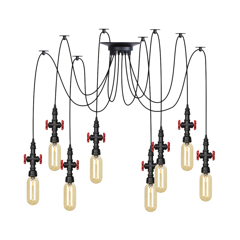 Capsule Amber Glass Multi Pendant Light Vintage 2/3/6-Light Coffee Shop LED Swag Suspension Lamp in Black Clearhalo 'Ceiling Lights' 'Glass shade' 'Glass' 'Industrial Pendants' 'Industrial' 'Middle Century Pendants' 'Pendant Lights' 'Pendants' 'Tiffany' Lighting' 739016