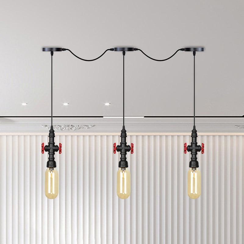 Black Capsule Tandem Multi-Pendant Industrial Amber Glass 3/5/7-Light Restaurant Hanging Lamp Kit 3 Black Clearhalo 'Ceiling Lights' 'Glass shade' 'Glass' 'Industrial Pendants' 'Industrial' 'Middle Century Pendants' 'Pendant Lights' 'Pendants' 'Tiffany' Lighting' 739019