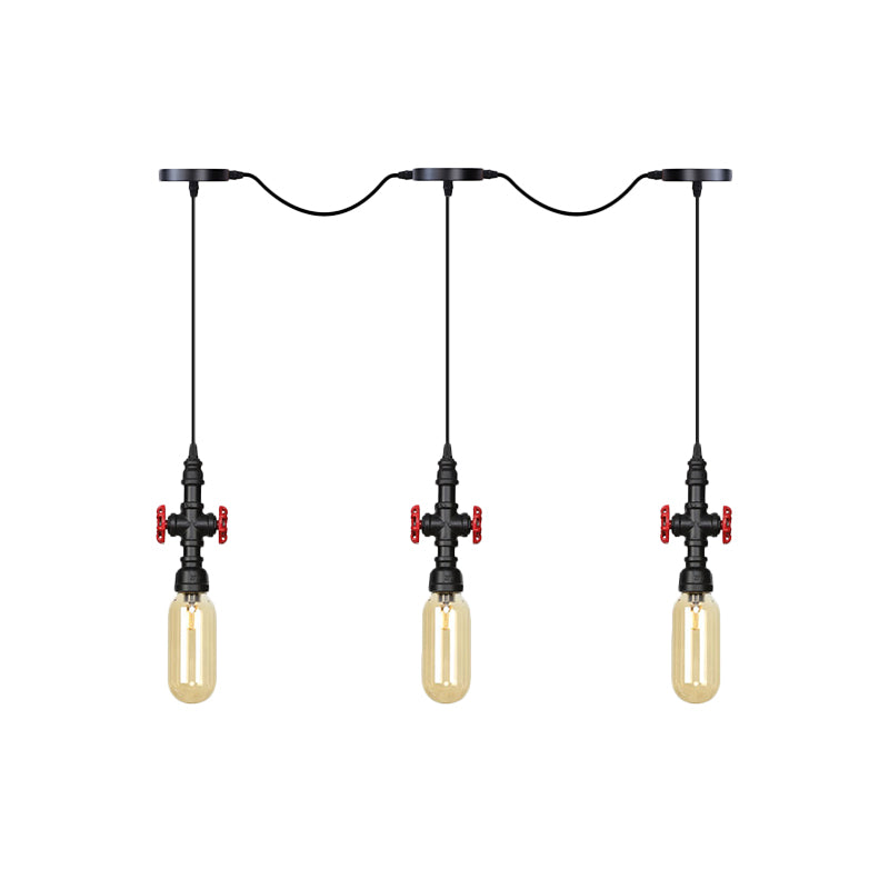 Black Capsule Tandem Multi-Pendant Industrial Amber Glass 3/5/7-Light Restaurant Hanging Lamp Kit Clearhalo 'Ceiling Lights' 'Glass shade' 'Glass' 'Industrial Pendants' 'Industrial' 'Middle Century Pendants' 'Pendant Lights' 'Pendants' 'Tiffany' Lighting' 739020