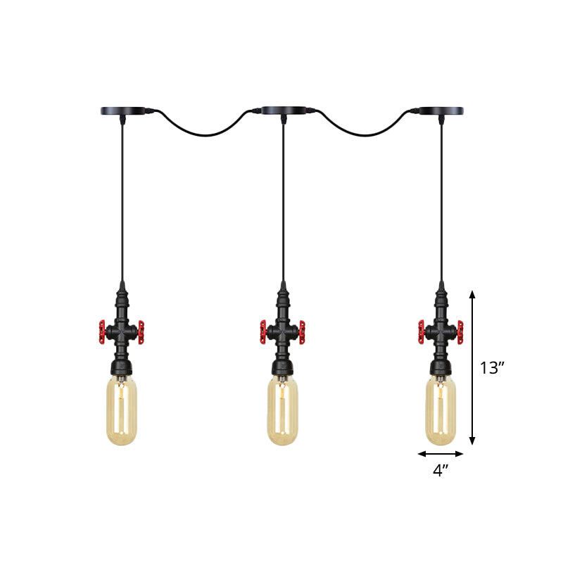 Black Capsule Tandem Multi-Pendant Industrial Amber Glass 3/5/7-Light Restaurant Hanging Lamp Kit Clearhalo 'Ceiling Lights' 'Glass shade' 'Glass' 'Industrial Pendants' 'Industrial' 'Middle Century Pendants' 'Pendant Lights' 'Pendants' 'Tiffany' Lighting' 739022