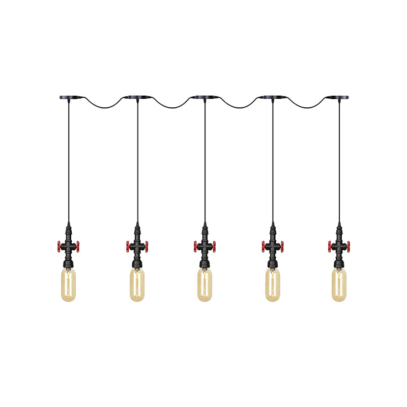 Black Capsule Tandem Multi-Pendant Industrial Amber Glass 3/5/7-Light Restaurant Hanging Lamp Kit Clearhalo 'Ceiling Lights' 'Glass shade' 'Glass' 'Industrial Pendants' 'Industrial' 'Middle Century Pendants' 'Pendant Lights' 'Pendants' 'Tiffany' Lighting' 739025