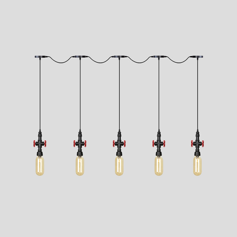 Black Capsule Tandem Multi-Pendant Industrial Amber Glass 3/5/7-Light Restaurant Hanging Lamp Kit Clearhalo 'Ceiling Lights' 'Glass shade' 'Glass' 'Industrial Pendants' 'Industrial' 'Middle Century Pendants' 'Pendant Lights' 'Pendants' 'Tiffany' Lighting' 739026