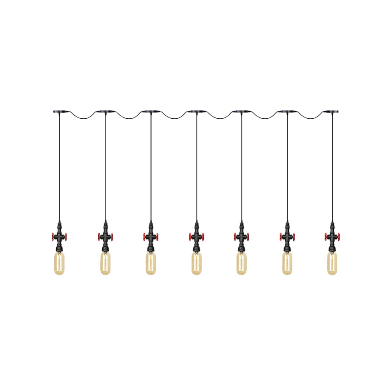 Black Capsule Tandem Multi-Pendant Industrial Amber Glass 3/5/7-Light Restaurant Hanging Lamp Kit Clearhalo 'Ceiling Lights' 'Glass shade' 'Glass' 'Industrial Pendants' 'Industrial' 'Middle Century Pendants' 'Pendant Lights' 'Pendants' 'Tiffany' Lighting' 739030