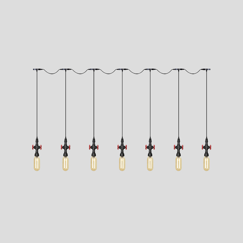 Black Capsule Tandem Multi-Pendant Industrial Amber Glass 3/5/7-Light Restaurant Hanging Lamp Kit Clearhalo 'Ceiling Lights' 'Glass shade' 'Glass' 'Industrial Pendants' 'Industrial' 'Middle Century Pendants' 'Pendant Lights' 'Pendants' 'Tiffany' Lighting' 739031