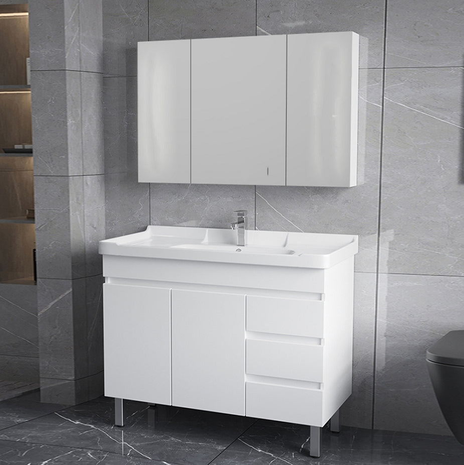 Ceramic Single Bathroom Vanity Modern White Rectangular Freestanding Vanity Set Clearhalo 'Bathroom Remodel & Bathroom Fixtures' 'Bathroom Vanities' 'bathroom_vanities' 'Home Improvement' 'home_improvement' 'home_improvement_bathroom_vanities' 7390313