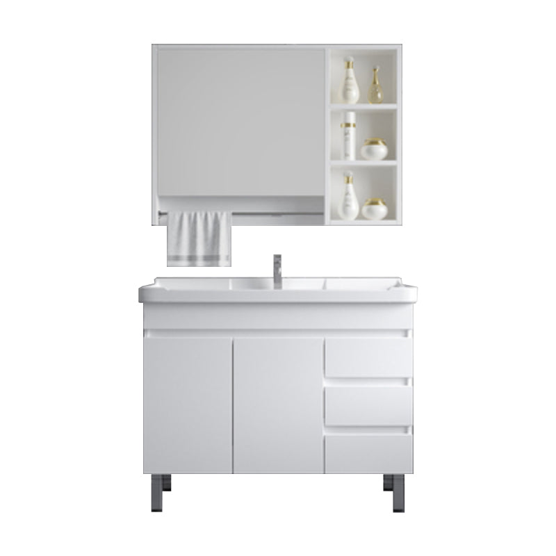 Ceramic Single Bathroom Vanity Modern White Rectangular Freestanding Vanity Set Vanity & Faucet & Mirror Cabinet 32"L x 19"W x 32"H Towel Bar Included Clearhalo 'Bathroom Remodel & Bathroom Fixtures' 'Bathroom Vanities' 'bathroom_vanities' 'Home Improvement' 'home_improvement' 'home_improvement_bathroom_vanities' 7390315