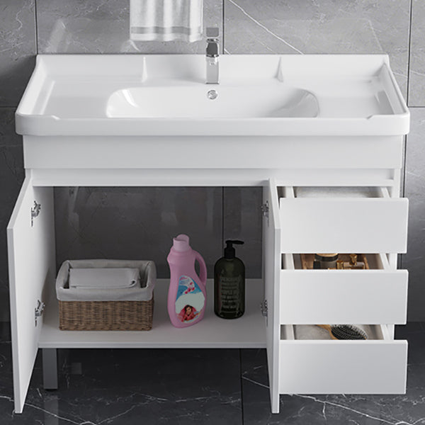 Ceramic Single Bathroom Vanity Modern White Rectangular Freestanding Vanity Set Clearhalo 'Bathroom Remodel & Bathroom Fixtures' 'Bathroom Vanities' 'bathroom_vanities' 'Home Improvement' 'home_improvement' 'home_improvement_bathroom_vanities' 7390316