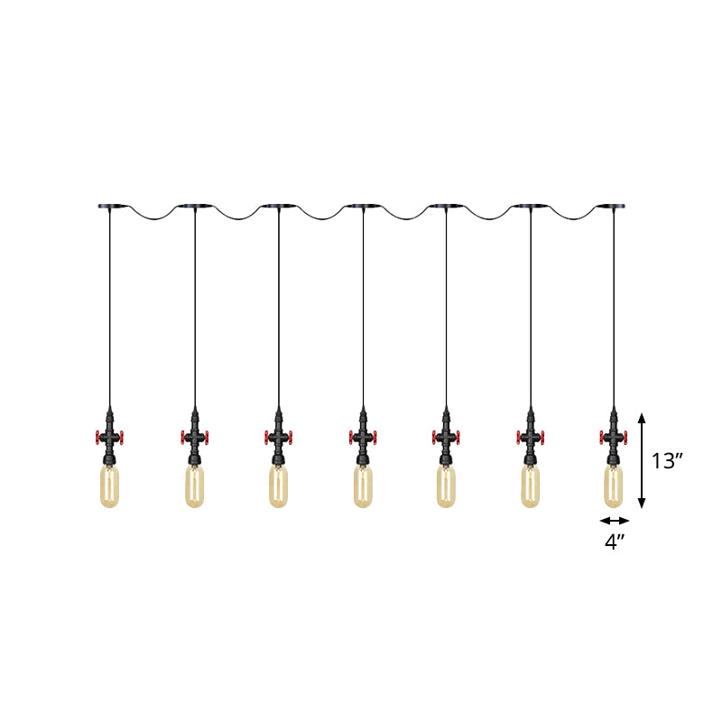 Black Capsule Tandem Multi-Pendant Industrial Amber Glass 3/5/7-Light Restaurant Hanging Lamp Kit Clearhalo 'Ceiling Lights' 'Glass shade' 'Glass' 'Industrial Pendants' 'Industrial' 'Middle Century Pendants' 'Pendant Lights' 'Pendants' 'Tiffany' Lighting' 739032