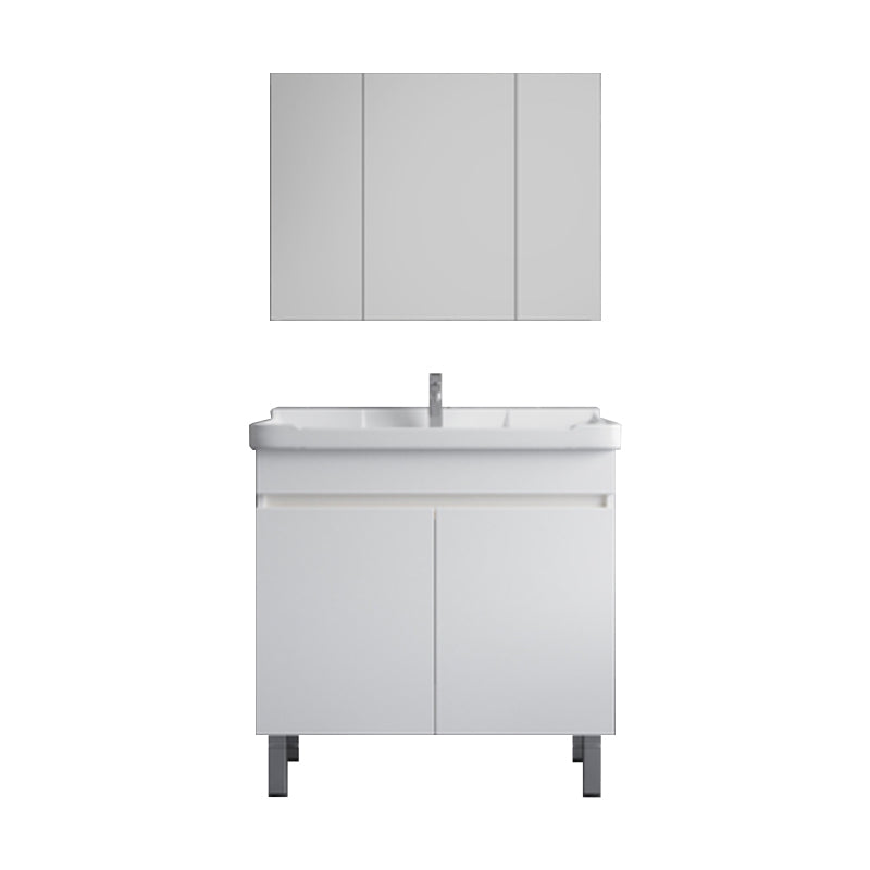 Ceramic Single Bathroom Vanity Modern White Rectangular Freestanding Vanity Set Vanity & Faucet & Mirror Cabinet 32"L x 19"W x 32"H Towel Bar Not Included Clearhalo 'Bathroom Remodel & Bathroom Fixtures' 'Bathroom Vanities' 'bathroom_vanities' 'Home Improvement' 'home_improvement' 'home_improvement_bathroom_vanities' 7390321