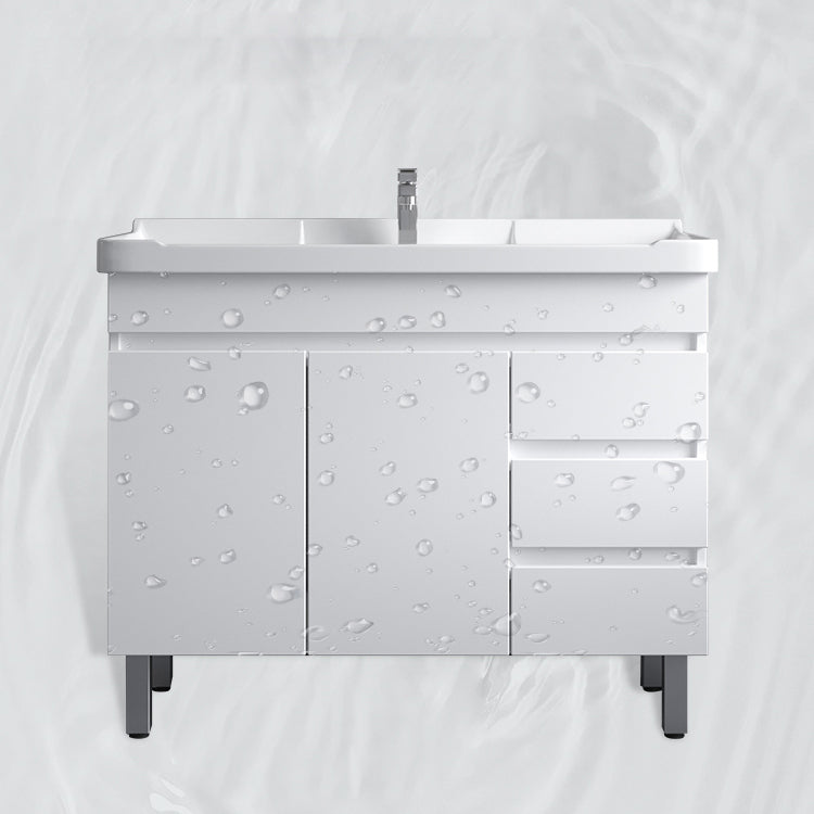 Ceramic Single Bathroom Vanity Modern White Rectangular Freestanding Vanity Set Clearhalo 'Bathroom Remodel & Bathroom Fixtures' 'Bathroom Vanities' 'bathroom_vanities' 'Home Improvement' 'home_improvement' 'home_improvement_bathroom_vanities' 7390327