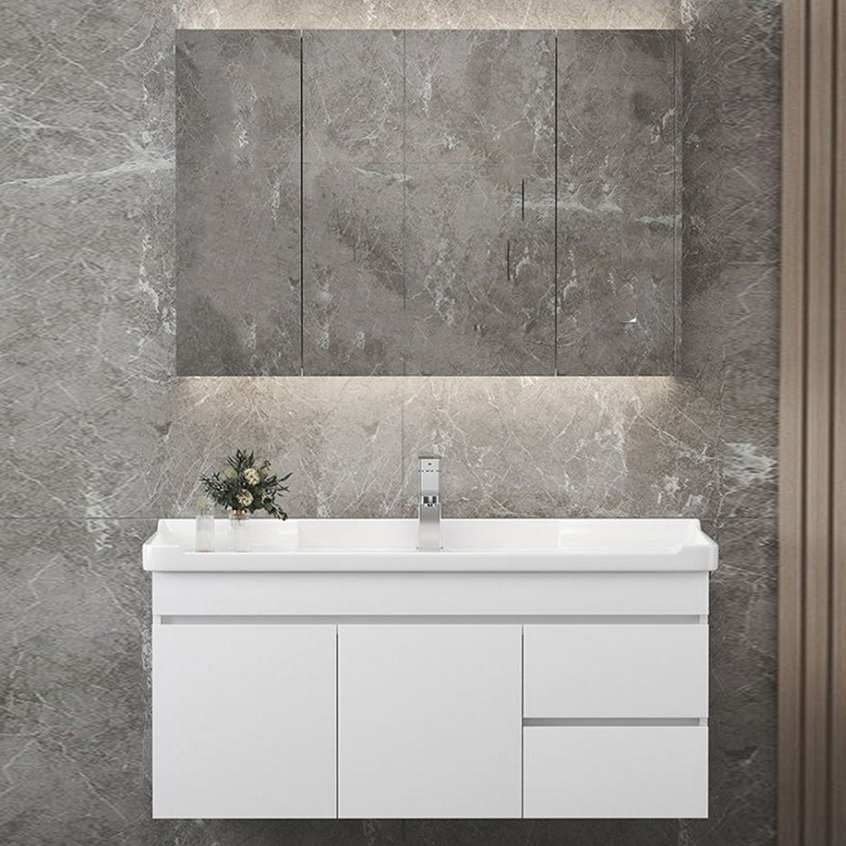 Wall Mount Single Bathroom Vanity Modern White Rectangular Wood Vanity Set Clearhalo 'Bathroom Remodel & Bathroom Fixtures' 'Bathroom Vanities' 'bathroom_vanities' 'Home Improvement' 'home_improvement' 'home_improvement_bathroom_vanities' 7390338