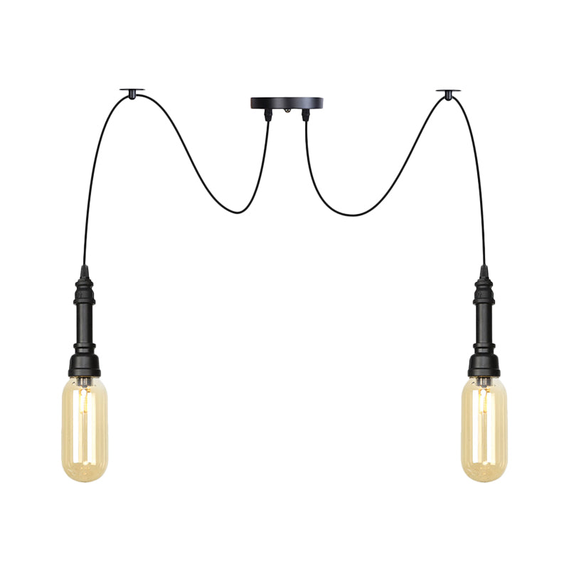 Capsule Coffee House Multi Ceiling Light Antiqued Amber Glass 2/3/6 Heads Black Swag LED Suspension Pendant Clearhalo 'Ceiling Lights' 'Glass shade' 'Glass' 'Industrial Pendants' 'Industrial' 'Middle Century Pendants' 'Pendant Lights' 'Pendants' 'Tiffany' Lighting' 739034