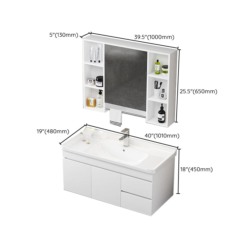 Wall Mount Single Bathroom Vanity Modern White Rectangular Wood Vanity Set Clearhalo 'Bathroom Remodel & Bathroom Fixtures' 'Bathroom Vanities' 'bathroom_vanities' 'Home Improvement' 'home_improvement' 'home_improvement_bathroom_vanities' 7390357