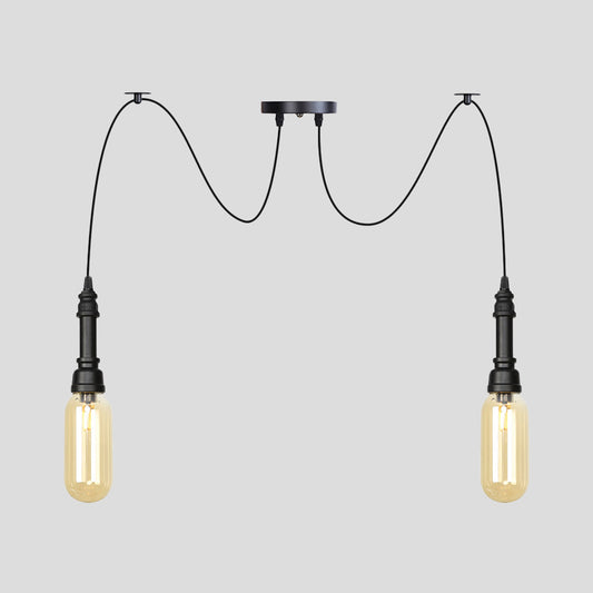 Capsule Coffee House Multi Ceiling Light Antiqued Amber Glass 2/3/6 Heads Black Swag LED Suspension Pendant Clearhalo 'Ceiling Lights' 'Glass shade' 'Glass' 'Industrial Pendants' 'Industrial' 'Middle Century Pendants' 'Pendant Lights' 'Pendants' 'Tiffany' Lighting' 739035