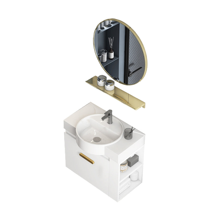 Single Sink Glam Bathroom Vanity White Ceramic Round Wall Mount Vanity Set Vanity & Faucet & Mirrors 21"L x 11"W x 19"H Clearhalo 'Bathroom Remodel & Bathroom Fixtures' 'Bathroom Vanities' 'bathroom_vanities' 'Home Improvement' 'home_improvement' 'home_improvement_bathroom_vanities' 7390367