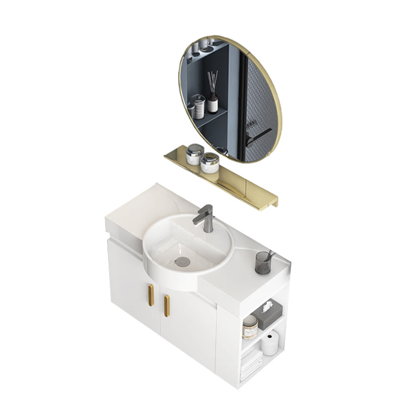 Single Sink Glam Bathroom Vanity White Ceramic Round Wall Mount Vanity Set Vanity & Faucet & Mirrors Clearhalo 'Bathroom Remodel & Bathroom Fixtures' 'Bathroom Vanities' 'bathroom_vanities' 'Home Improvement' 'home_improvement' 'home_improvement_bathroom_vanities' 7390369