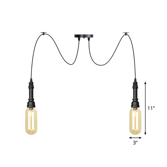 Capsule Coffee House Multi Ceiling Light Antiqued Amber Glass 2/3/6 Heads Black Swag LED Suspension Pendant Clearhalo 'Ceiling Lights' 'Glass shade' 'Glass' 'Industrial Pendants' 'Industrial' 'Middle Century Pendants' 'Pendant Lights' 'Pendants' 'Tiffany' Lighting' 739036