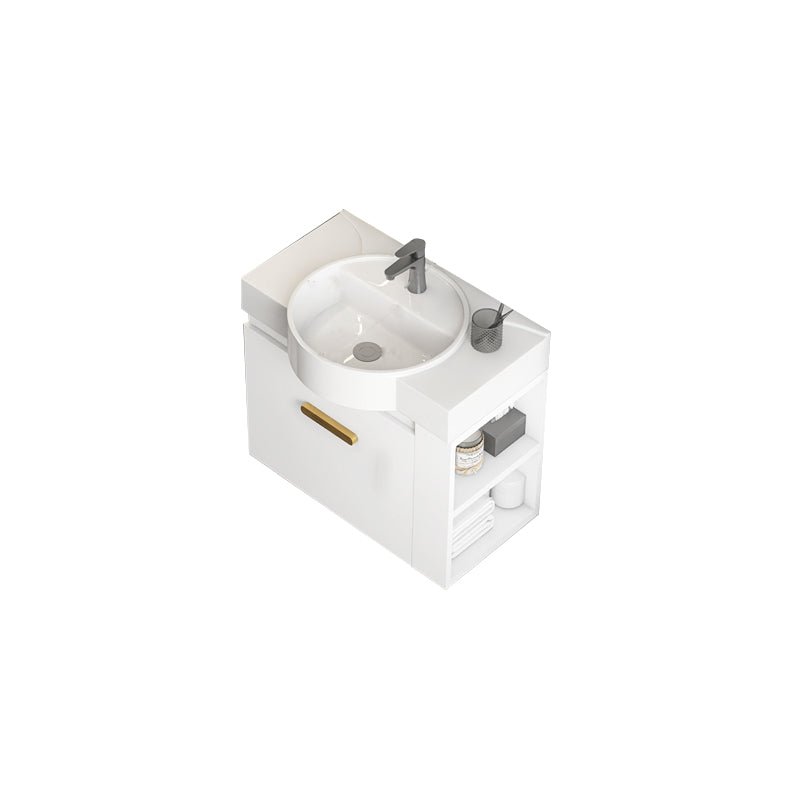 Single Sink Glam Bathroom Vanity White Ceramic Round Wall Mount Vanity Set Vanity & Faucet 21"L x 11"W x 19"H Clearhalo 'Bathroom Remodel & Bathroom Fixtures' 'Bathroom Vanities' 'bathroom_vanities' 'Home Improvement' 'home_improvement' 'home_improvement_bathroom_vanities' 7390371