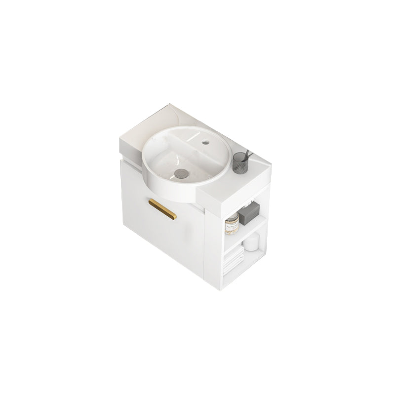 Single Sink Glam Bathroom Vanity White Ceramic Round Wall Mount Vanity Set Bathroom Vanity 21"L x 11"W x 19"H Clearhalo 'Bathroom Remodel & Bathroom Fixtures' 'Bathroom Vanities' 'bathroom_vanities' 'Home Improvement' 'home_improvement' 'home_improvement_bathroom_vanities' 7390375