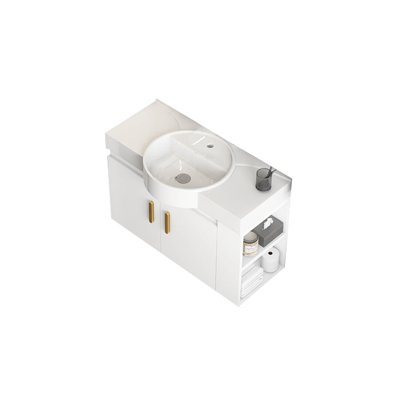 Single Sink Glam Bathroom Vanity White Ceramic Round Wall Mount Vanity Set Bathroom Vanity Clearhalo 'Bathroom Remodel & Bathroom Fixtures' 'Bathroom Vanities' 'bathroom_vanities' 'Home Improvement' 'home_improvement' 'home_improvement_bathroom_vanities' 7390377