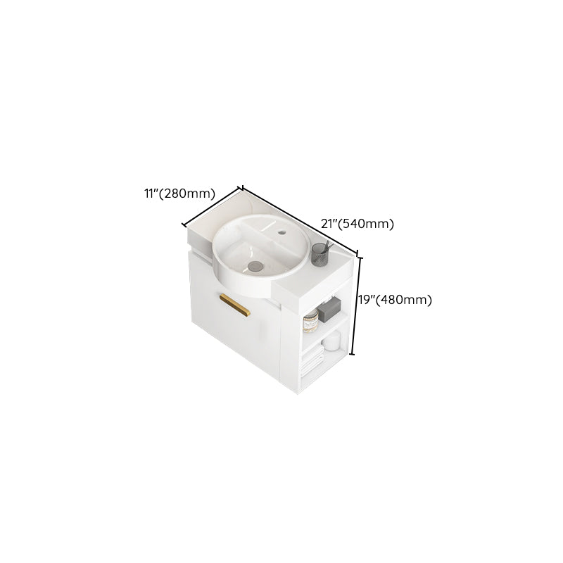 Single Sink Glam Bathroom Vanity White Ceramic Round Wall Mount Vanity Set Clearhalo 'Bathroom Remodel & Bathroom Fixtures' 'Bathroom Vanities' 'bathroom_vanities' 'Home Improvement' 'home_improvement' 'home_improvement_bathroom_vanities' 7390378