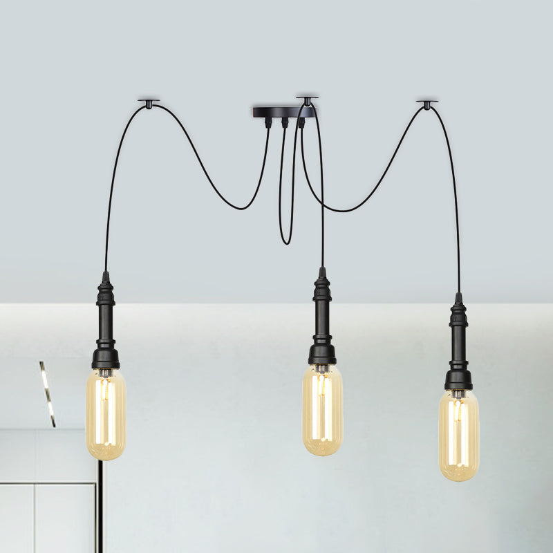 Capsule Coffee House Multi Ceiling Light Antiqued Amber Glass 2/3/6 Heads Black Swag LED Suspension Pendant Clearhalo 'Ceiling Lights' 'Glass shade' 'Glass' 'Industrial Pendants' 'Industrial' 'Middle Century Pendants' 'Pendant Lights' 'Pendants' 'Tiffany' Lighting' 739038