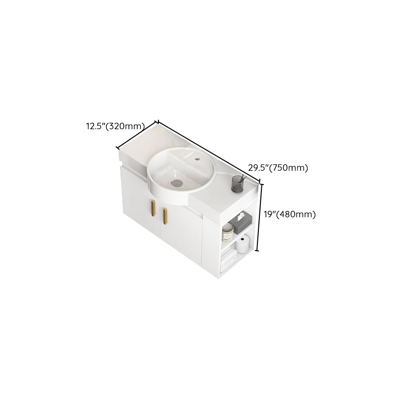 Single Sink Glam Bathroom Vanity White Ceramic Round Wall Mount Vanity Set Clearhalo 'Bathroom Remodel & Bathroom Fixtures' 'Bathroom Vanities' 'bathroom_vanities' 'Home Improvement' 'home_improvement' 'home_improvement_bathroom_vanities' 7390380